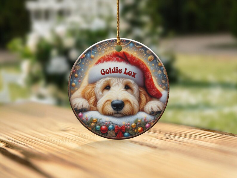 Santa Hat Dog, Goldendoodle Ornament | Sublimation Printed Decor | Personalized Pet Keepsake, Festive Holiday Gift image 3