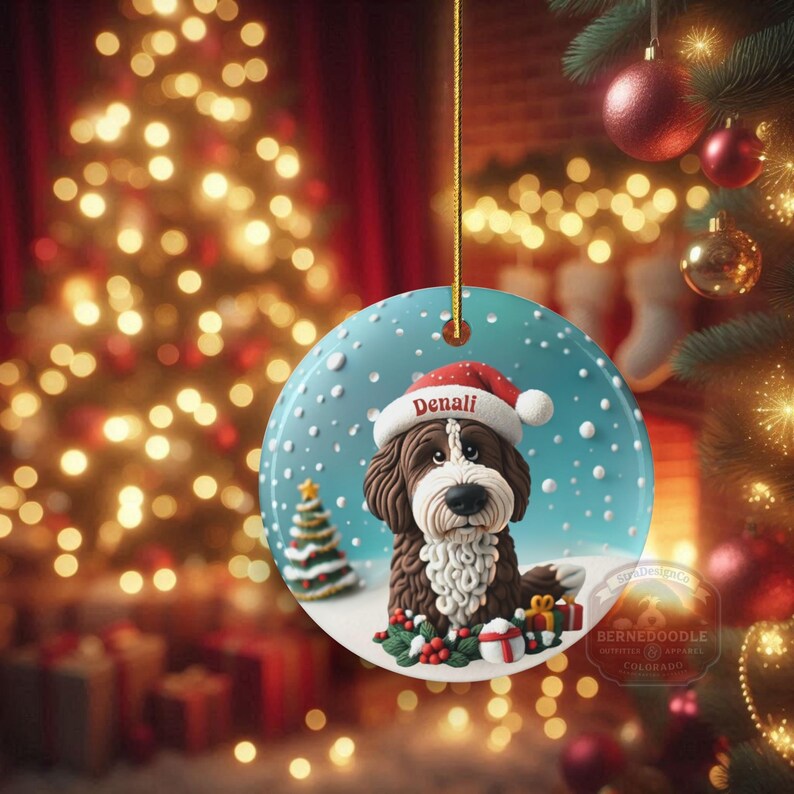 Personalized Brown Bernedoodle Christmas Ornament, Custom Dog Keepsake | Ceramic | 2.76-Inch Round Holiday Decoration, Sublimation image 17