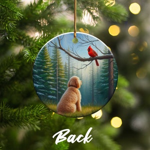 Cardinal and Goldendoodle Ornament, Stained-Glass Looking Design, Cardinal gift, Mothers Day Gift, Bird Lovers Gift, Dog Mom Gifts