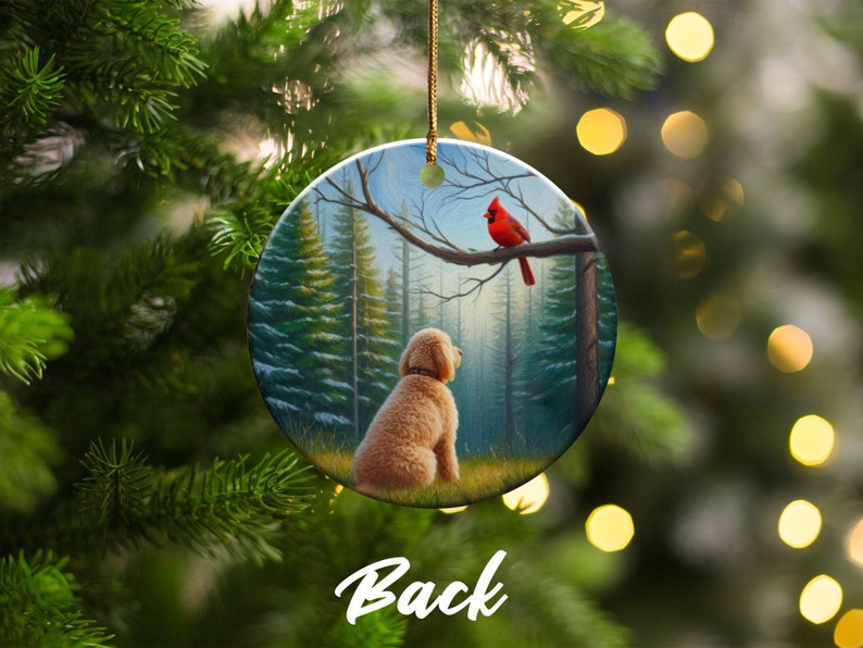 Cardinal and Goldendoodle Ornament, Stained-Glass Looking Design, Cardinal gift, Mothers Day Gift, Bird Lovers Gift, Dog Mom Gifts