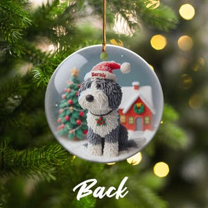 Custom Pet Ornament, Sheepadoodle Snow Scene Keepsake | Sublimation Ceramic | 3 Inch, Double Sided Bild 6