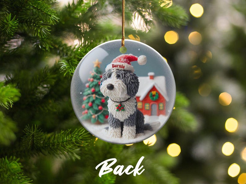 Custom Pet Ornament, Sheepadoodle Snow Scene Keepsake | Sublimation Ceramic | 3 Inch, Double Sided Bild 6