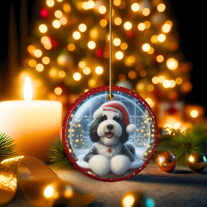 Custom Dog Ornament, Sheepadoodle Snow Globe Design (Sublimation, Ceramic) - Personalized Keepsake Gift, Holiday Tree Decor image 3