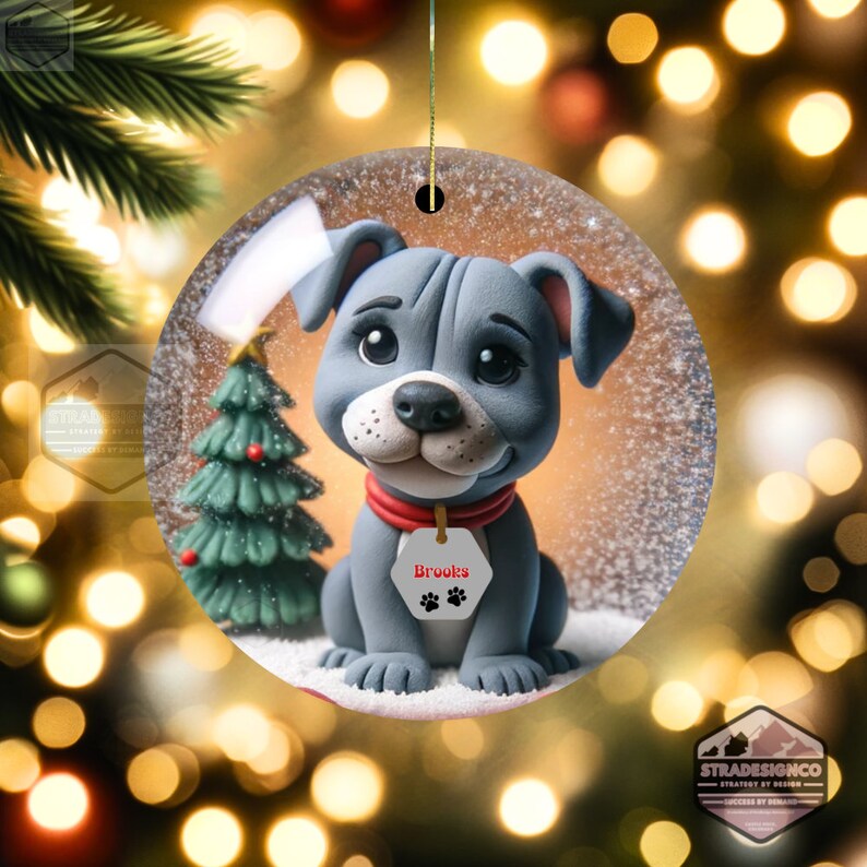 Gray Pit Bull Terrier Illustrated Ornament