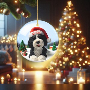 Bernedoodle Ornament, Personalized Ceramic Keepsake | Double Sided Sublimation | Custom Holiday Dog Name Decor image 14