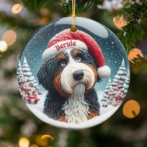 Personalized Dog Christmas Ornament with Santa Hat, Custom Pet Gift for Dog Lovers, Holiday Tree Decoration, Cute Dog Ornament