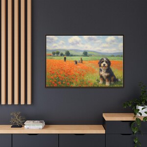 Bernedoodle Classic in un campo di papaveri - Tela incorniciata immagine 12