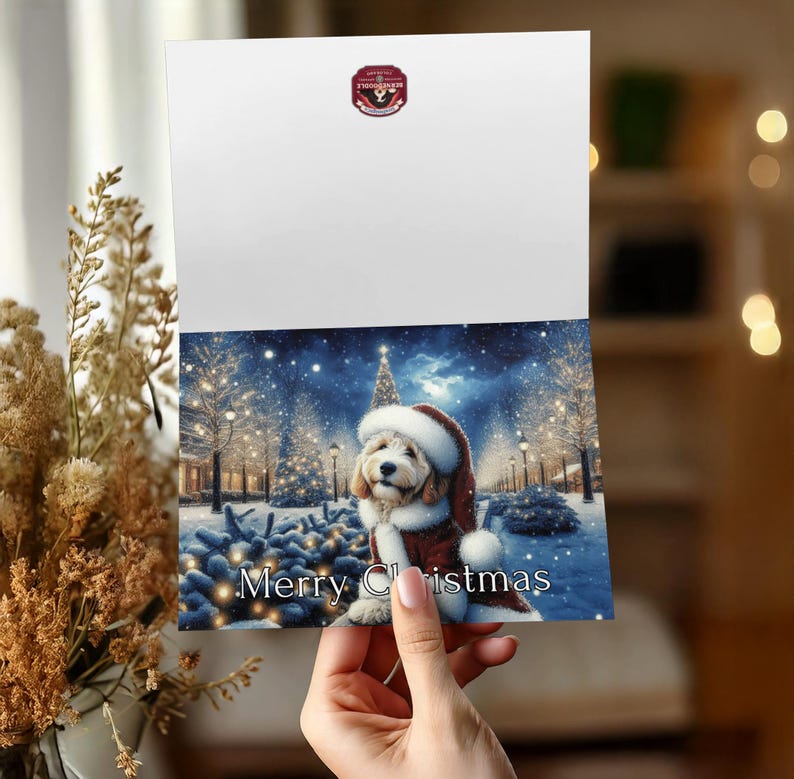 Cute Dog Christmas Card, Holiday Greeting Card, Festive Winter Scene, Merry Christmas Card, Christmas Card for Dog Lovers