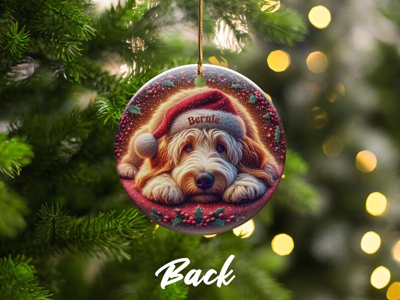 Puppy Santa Ornament, Goldendoodle Christmas Keepsake | Two-Sided Ceramic | 3 Inch Gift, Sublimation Festive Dog Decor image 6