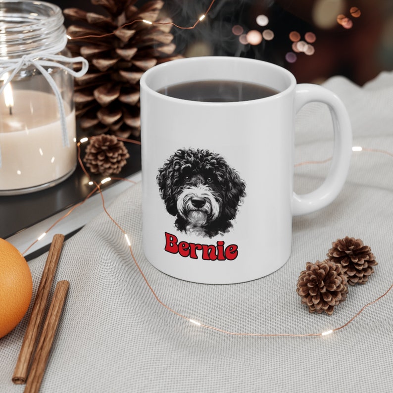 Personalized Bernedoodle Coffee Mug | Custom Dog Name Coffee Cup | 11 oz Bernedoodle Lover Gift | Heartwarming Pet Portrait | Dog Lover Gift image 4