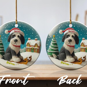 Festive Dog On, Bernedoodle Sledding Ornament | Ceramic Sublimation | 3 Inch Snow Globe Style Bild 7