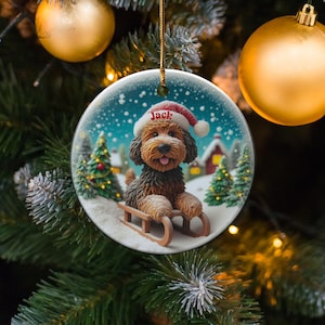 Christmas Dog Ornament, Festive Holiday Tree Decoration, Cute Dog Sledding Scene, Personalized Pet Gift, Unique Christmas Decor