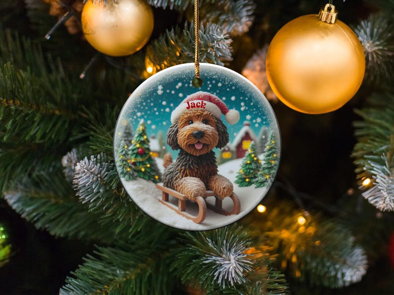 Christmas Dog Ornament, Festive Holiday Tree Decoration, Cute Dog Sledding Scene, Personalized Pet Gift, Unique Christmas Decor