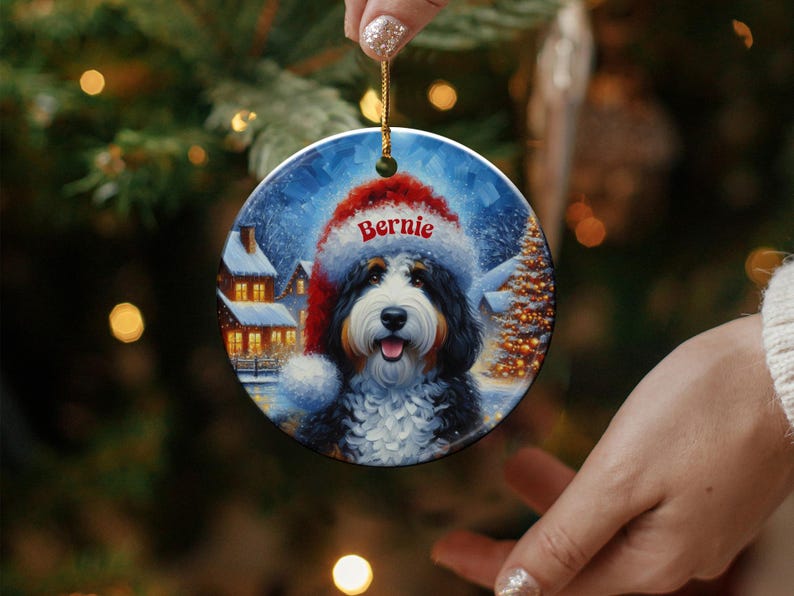Personalized Dog Christmas Ornament, Holiday Pet Keepsake, Custom Pet Name Tree Decoration, Unique Dog Lover Gift, Festive Pet Decor