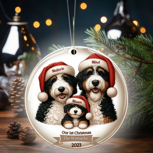first family Christmas Ornament - First Christmas - Baby First Christmas - Bernedoodle Family Ornament- Personalized