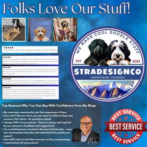 May include: An advertisement for Stradesignco, a shop selling doodle-themed products. The image includes a welcome mat, t-shirts, and a shop logo. The shop is based in Westminster, Colorado, and offers unique designs.