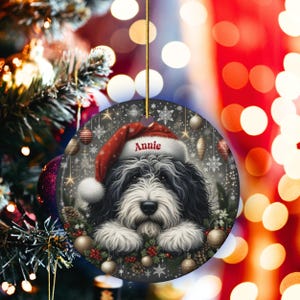 Lover Gift Ceramic, Personalized Sheepadoodle Ornament - Sublimation Print | Double-Sided Artwork | Snowy Winter Keepsake image 11