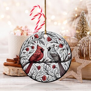 Cardinal Ceramic Ornament, Stained Glass Design image 4