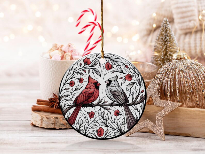 Cardinal Ceramic Ornament, Stained Glass Design image 4