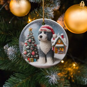 Dog Ceramic Ornament, Sheepadoodle Keepsake - Sublimation Art | Festive Dog Decor, Double Sided Artwork | 3 Inch Christmas Gift image 5