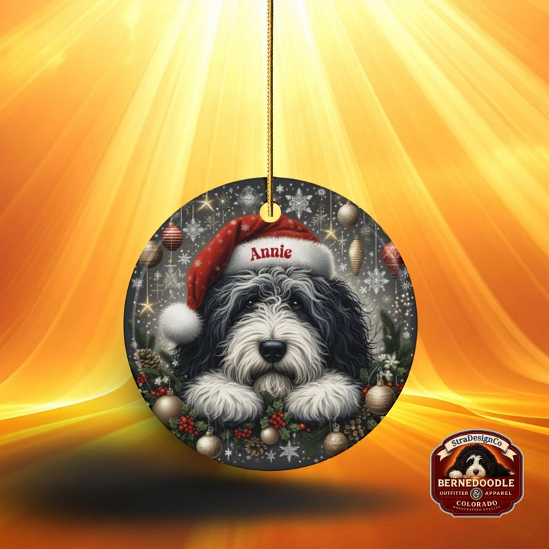 Lover Gift Ceramic, Personalized Sheepadoodle Ornament - Sublimation Print | Double-Sided Artwork | Snowy Winter Keepsake image 20