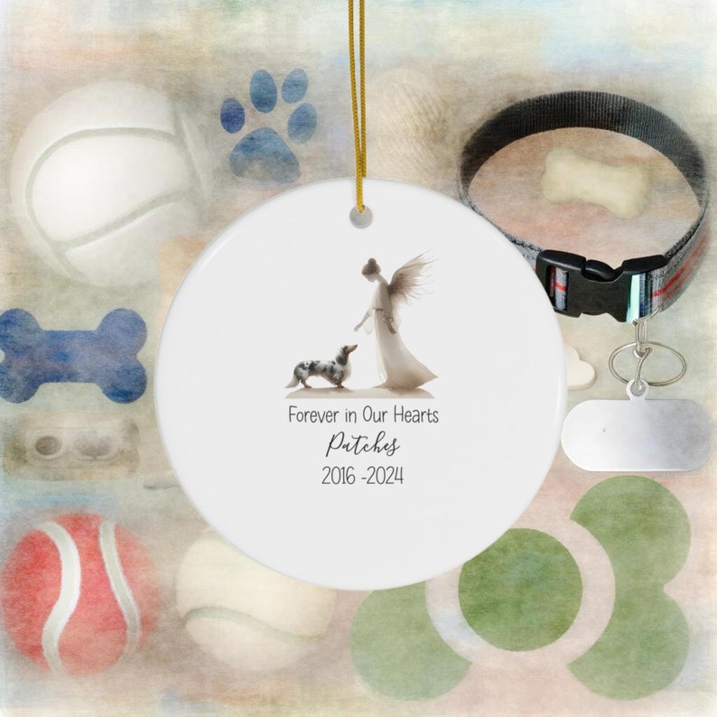 Personalized Dachshund Tribute Ornament, Doxie Watercolor Design, Custom Weiner Dog Memorial, Personalized Tribute Ornament,Dapple Loss Gift