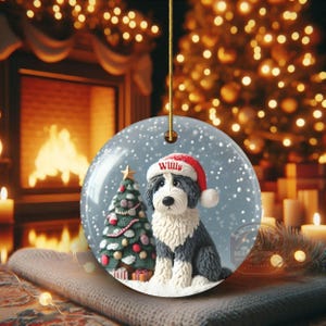 Personalized Sheepadoodle Christmas Ornament, Snow Globe Art Dog Keepsake | Two-Sided Ceramic 3 Inch | Doodle Mom Gift image 12