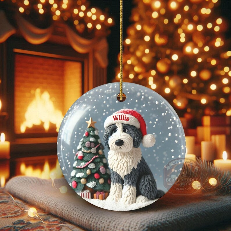 Personalized Sheepadoodle Christmas Ornament, Snow Globe Art Dog Keepsake | Two-Sided Ceramic 3 Inch | Doodle Mom Gift image 12