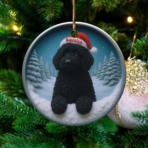Black Dog Christmas Ornament, Santa Hat Ornament, Pet Lovers Holiday Decoration, Cute Dog Tree Ornament, Festive Pet Keepsake