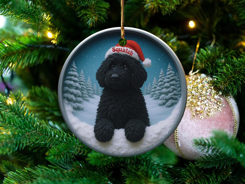 Black Dog Christmas Ornament, Santa Hat Ornament, Pet Lovers Holiday Decoration, Cute Dog Tree Ornament, Festive Pet Keepsake
