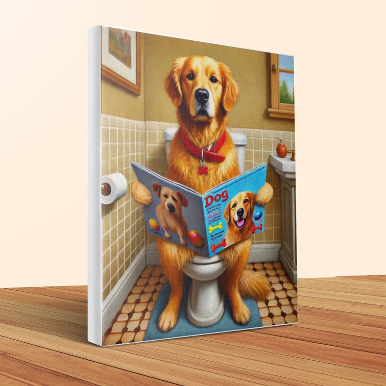 Lustige Golden-Retriever-Toiletten-Leinwand, Hunde-Kunst fürs Badezimmer (20x24) Bild 6