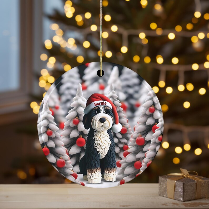 Adorable bernedoodle ornament, perfect doodle dog gift