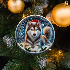 Personalized Husky Ornament, Ceramic Dog Keepsake | Two-Sided Sublimation | Brown White Pet Decor | Christmas Tree Gift image 10