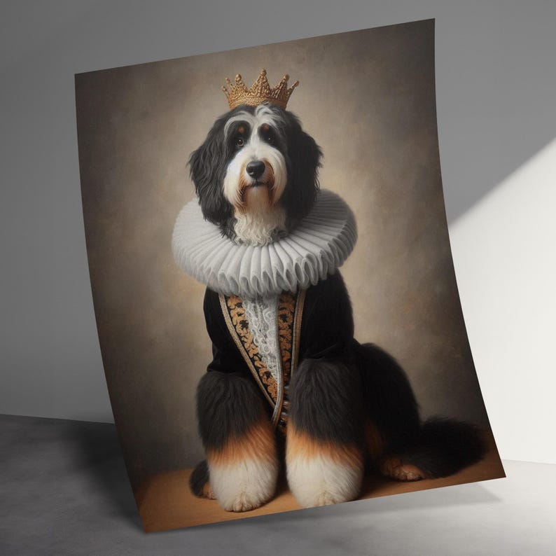 Royal Dog Portrait Print, Pet King Artwork, Noble Canine Painting, Elegant Dog Decor, Unique Animal Art for Home, Dog Lovers Gift