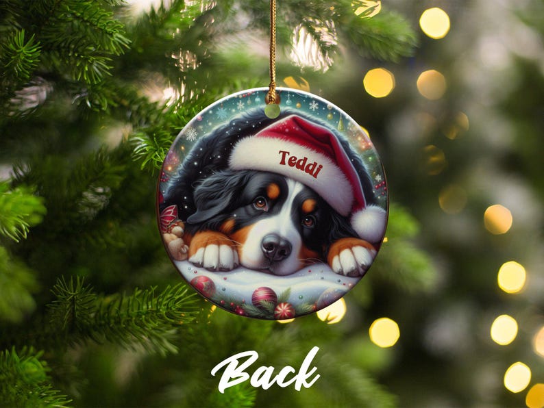Bernese Mountain Dog Ornament, Custom Name Pet Keepsake | Double-Sided Ceramic | 3-Inch Sublimation Holiday Tree Decor immagine 5