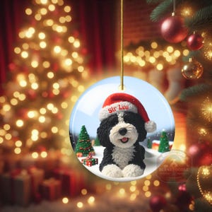 Bernedoodle Ornament, Personalized Ceramic Keepsake | Double Sided Sublimation | Custom Holiday Dog Name Decor image 17