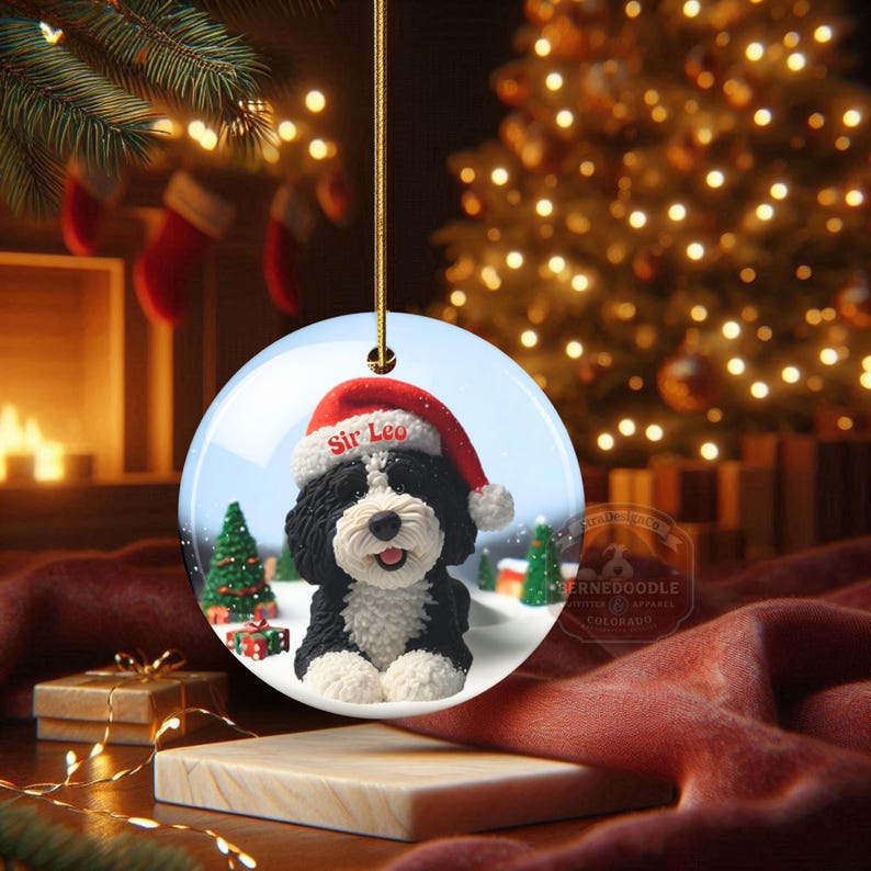 Bernedoodle Ornament, Personalized Ceramic Keepsake | Double Sided Sublimation | Custom Holiday Dog Name Decor image 18