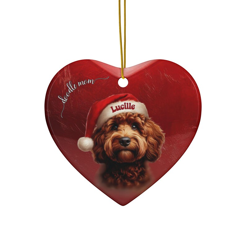 Red Golden Doodle, Personalized Heart Ornament | Sublimation Ceramic | Custom Pet Keepsake - Dog Lover Gift image 9