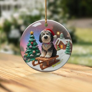 Ceramic Pet Ornament, Dog Sledding Gift - Santa Hat | Sublimation Printed | 3 Inch Christmas Tree Decor image 6