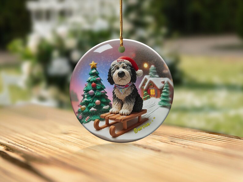 Ceramic Pet Ornament, Dog Sledding Gift - Santa Hat | Sublimation Printed | 3 Inch Christmas Tree Decor image 6