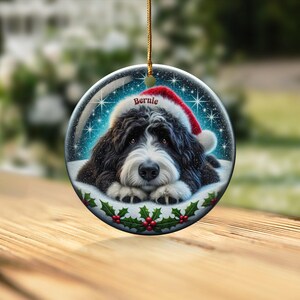 Bernedoodle-Weihnachtsschmuck: Festliche Keramikdekoration – personalisiertes Erinnerungsstück mit Sublimationsdruck, Geschenk für Tierliebhaber, beidseitiges Welpenmotiv Bild 8