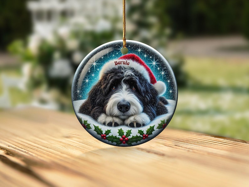 Bernedoodle-Weihnachtsschmuck: Festliche Keramikdekoration – personalisiertes Erinnerungsstück mit Sublimationsdruck, Geschenk für Tierliebhaber, beidseitiges Welpenmotiv Bild 8