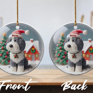Custom Pet Ornament, Sheepadoodle Snow Scene Keepsake | Sublimation Ceramic | 3 Inch, Double Sided Bild 9