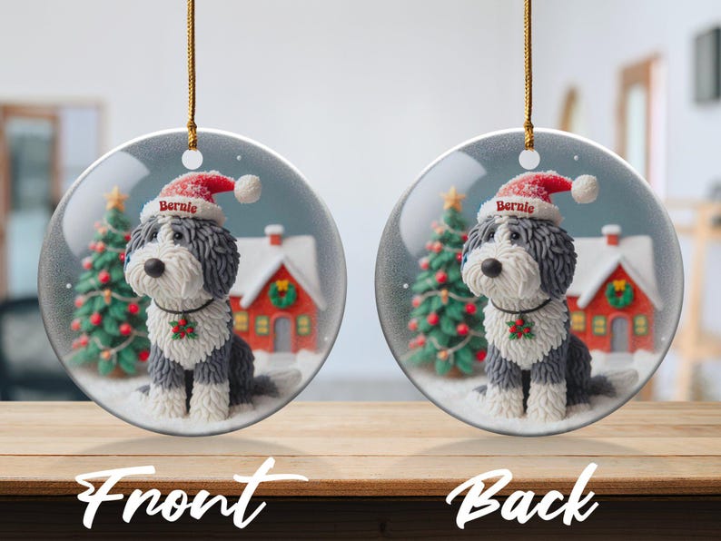 Custom Pet Ornament, Sheepadoodle Snow Scene Keepsake | Sublimation Ceramic | 3 Inch, Double Sided Bild 9
