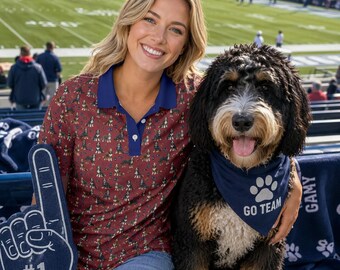 Bernedoodle Football Themed Polo - Dog Lover Polo Shirt