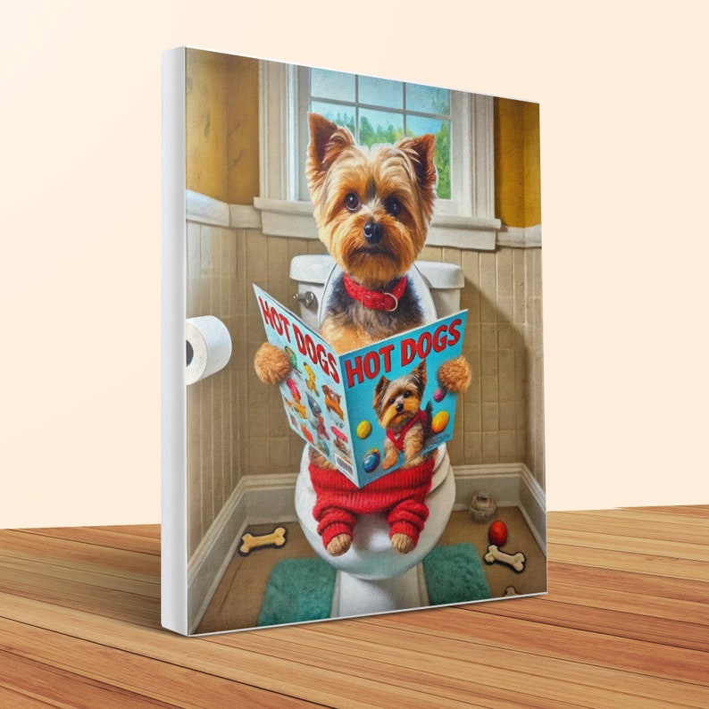 Funny Yorkie Dog Art: Bathroom Canvas Print - Toilet Humor image 1