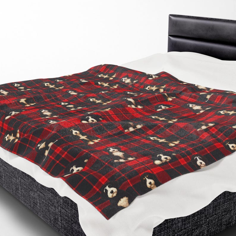 Couverture Bernedoodle - Motif écossais de Noël en velours côtelé avec chien Doodle image 12