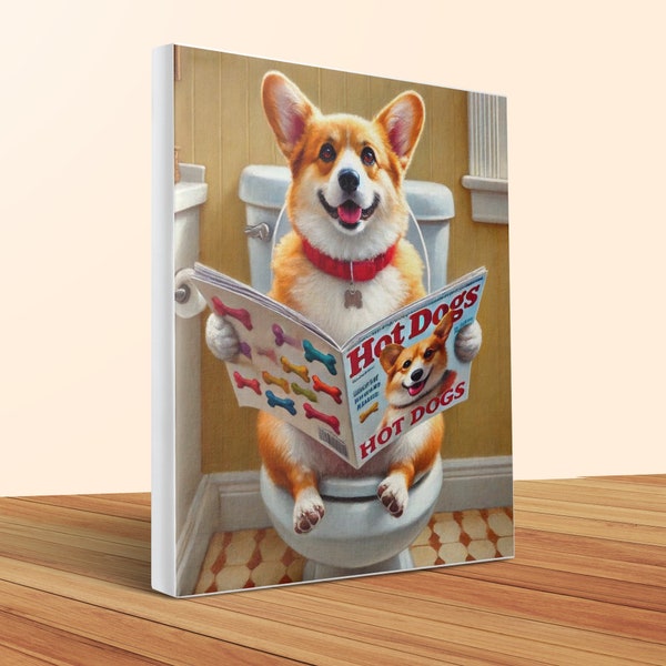 Funny Corgi Bathroom Canvas Art: Quirky Dog Lover Home Decor