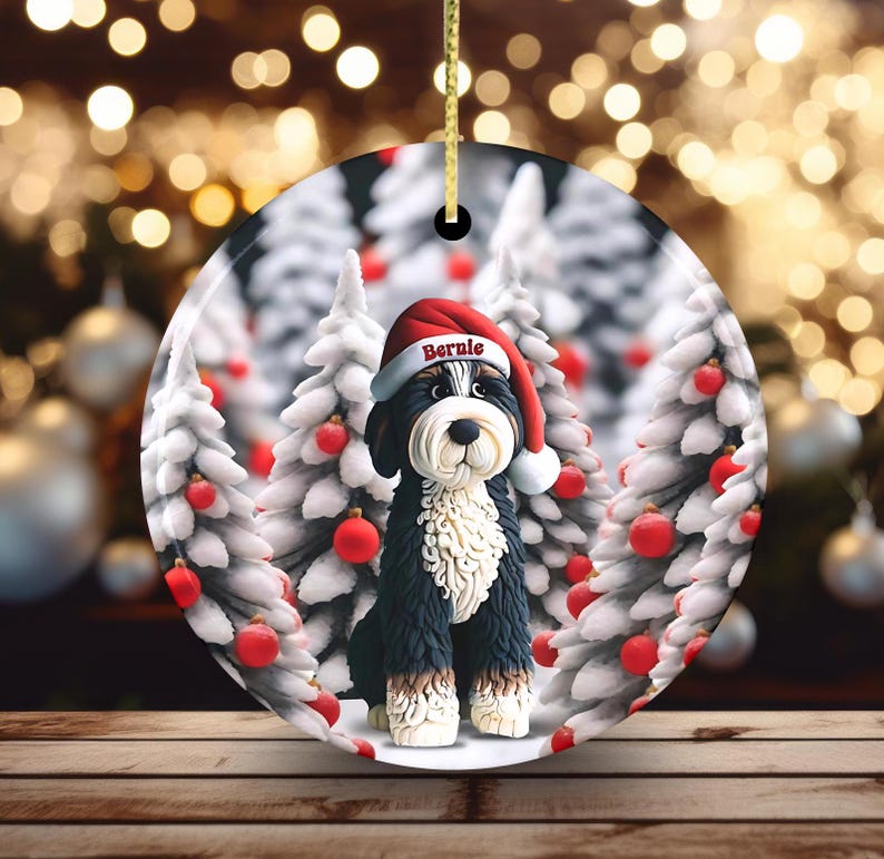 Adorable bernedoodle ornament, perfect doodle dog gift
