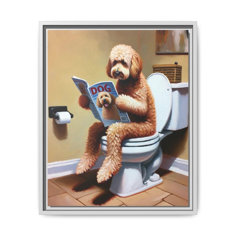 Funny Goldendoodle Toilet Canvas Art: Dog Lover Bathroom Decor image 4